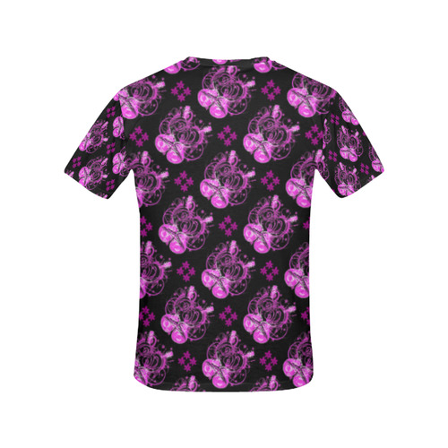 Pink Guitars Rocckabilly Retro All Over Print T-Shirt for Women (USA Size) (Model T40)