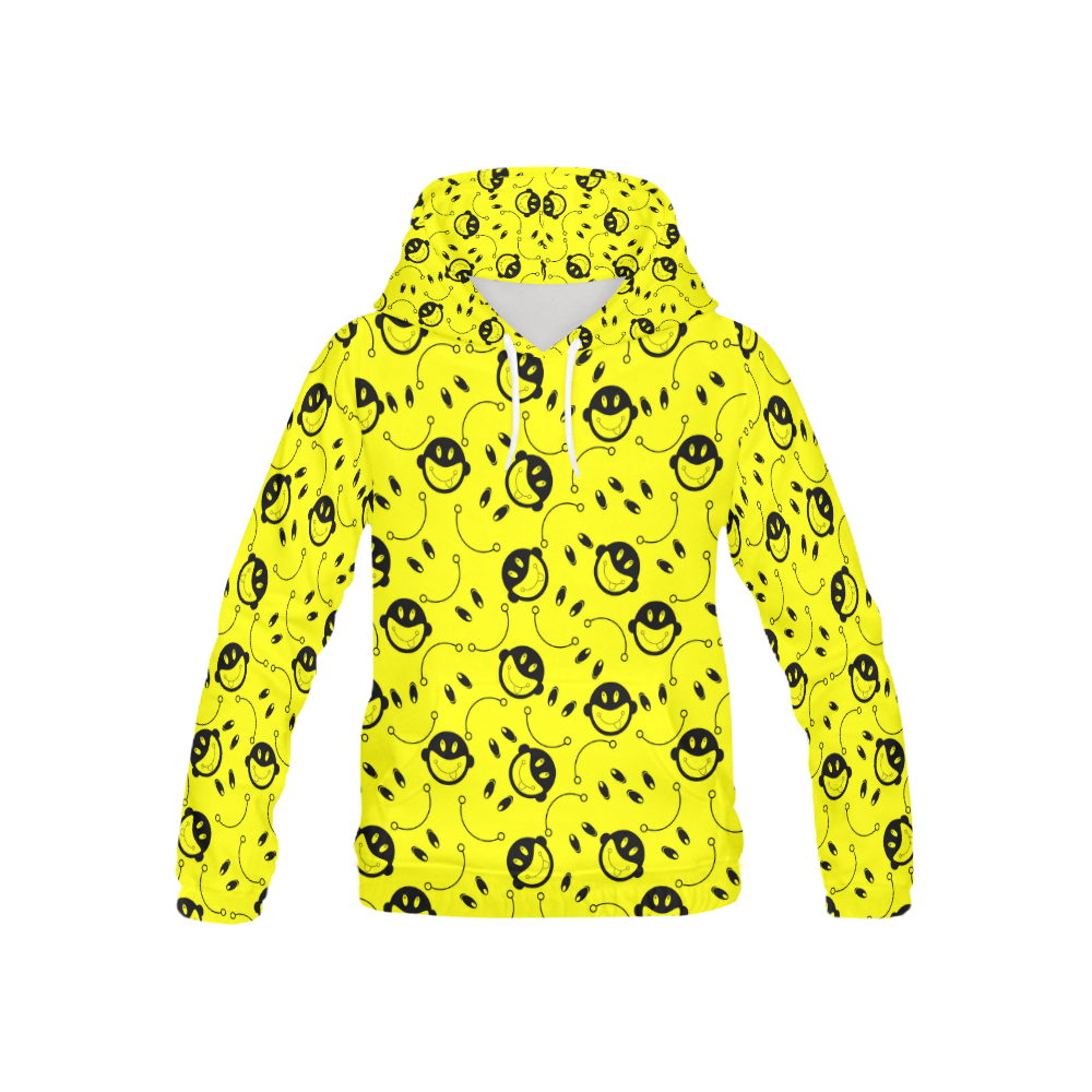 monkey tongue out on yellow All Over Print Hoodie for Kid (USA Size) (Model H13)