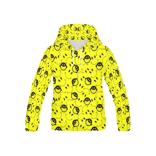 monkey tongue out on yellow All Over Print Hoodie for Kid (USA Size) (Model H13)