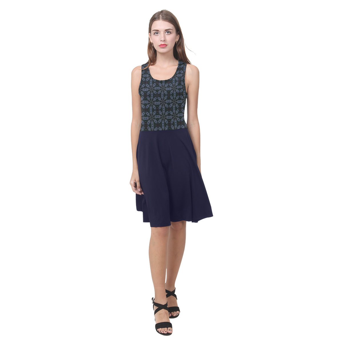 Navy Blue Geometric Atalanta Casual Sundress(Model D04)