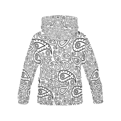 black and white paisley All Over Print Hoodie for Women (USA Size) (Model H13)