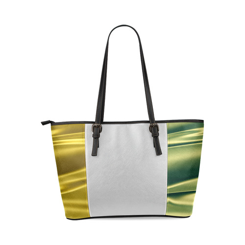 Green and gold satin 3D texture Silver Center Version Leather Tote Bag/Small (Model 1640)
