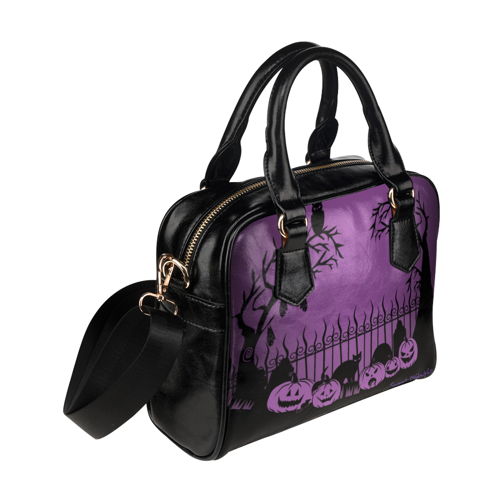 Trick or Treat in the Graveyard Purple Bag Shoulder Handbag (Model 1634)