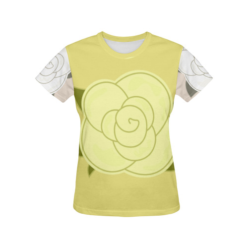 DESIGNERS ALL OVER PRINT TSHIRT Yellow : white Rose All Over Print T-Shirt for Women (USA Size) (Model T40)