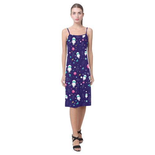 Cute Doodle Astronauts Alcestis Slip Dress (Model D05)