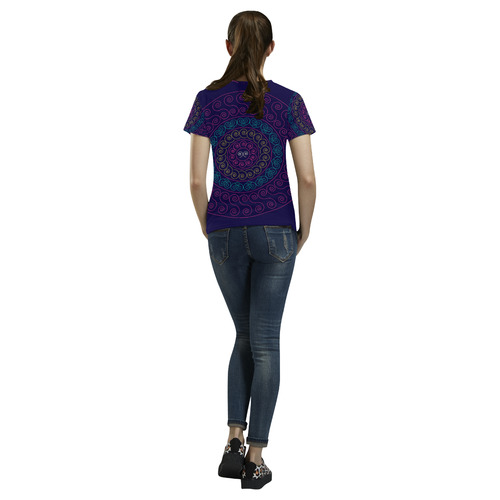 simply pink circular design mandala All Over Print T-Shirt for Women (USA Size) (Model T40)