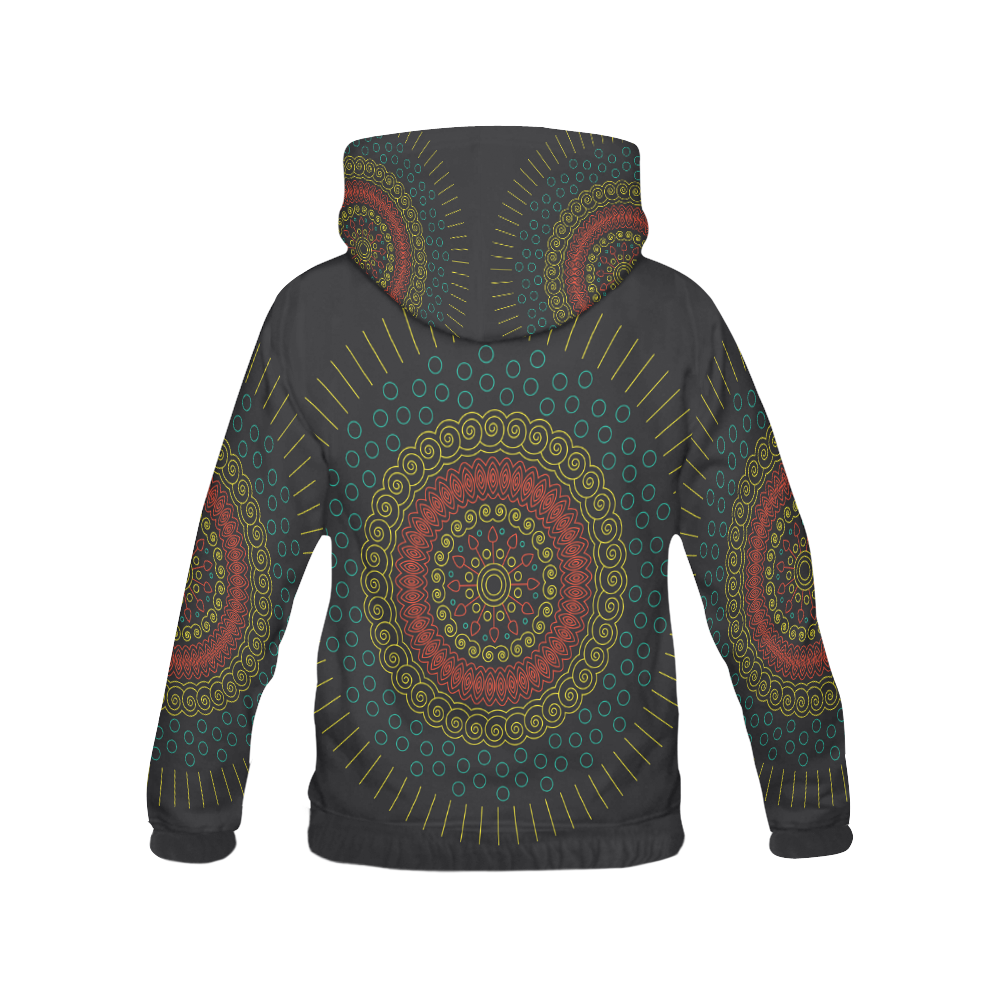yellow with red mandala circular All Over Print Hoodie for Women (USA Size) (Model H13)