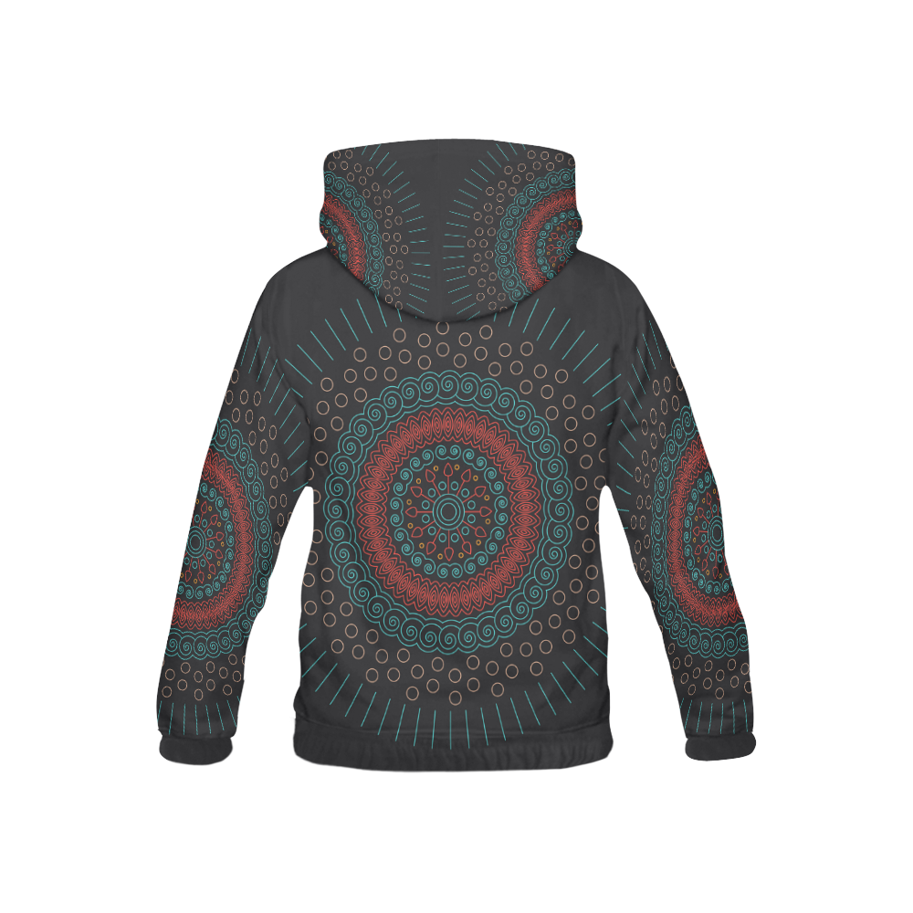 red with green mandala circular All Over Print Hoodie for Kid (USA Size) (Model H13)