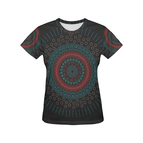 red with green mandala circular All Over Print T-Shirt for Women (USA Size) (Model T40)