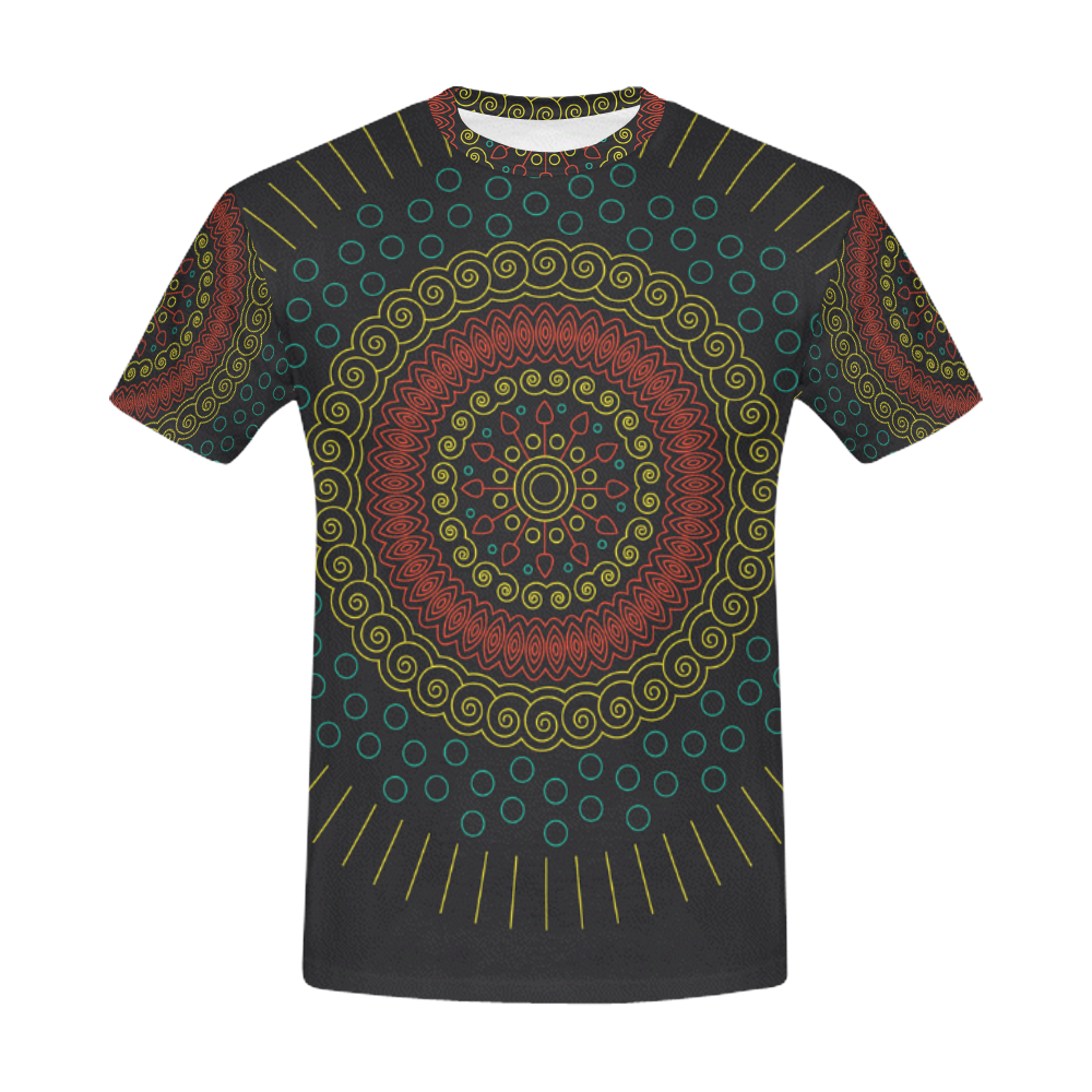 yellow with red mandala circular All Over Print T-Shirt for Men (USA Size) (Model T40)