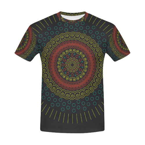 yellow with red mandala circular All Over Print T-Shirt for Men (USA Size) (Model T40)