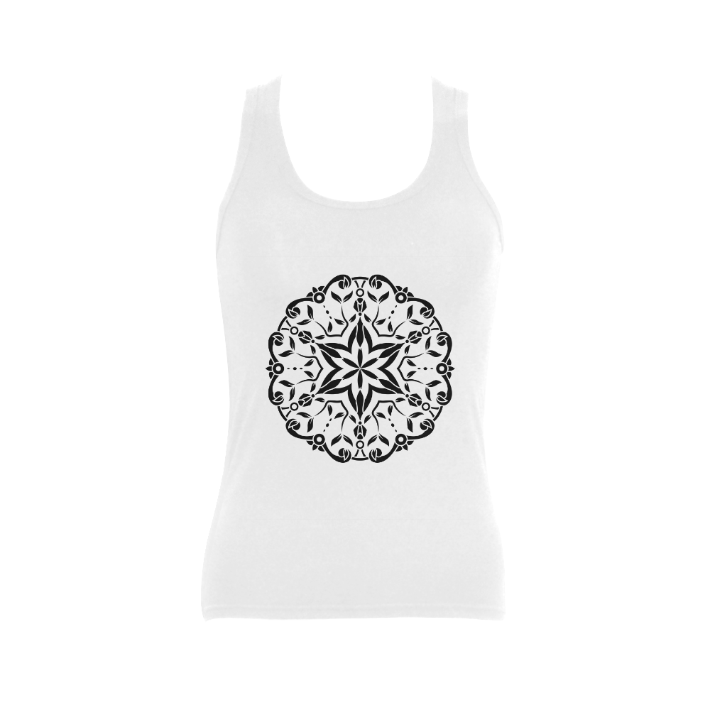 Designers t-shirt white with Mandala art Black Women's Shoulder-Free Tank Top (Model T35)