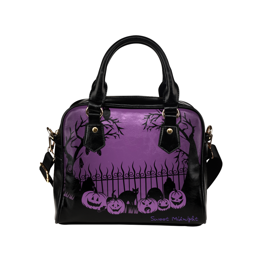 Trick or Treat in the Graveyard Purple Bag Shoulder Handbag (Model 1634)