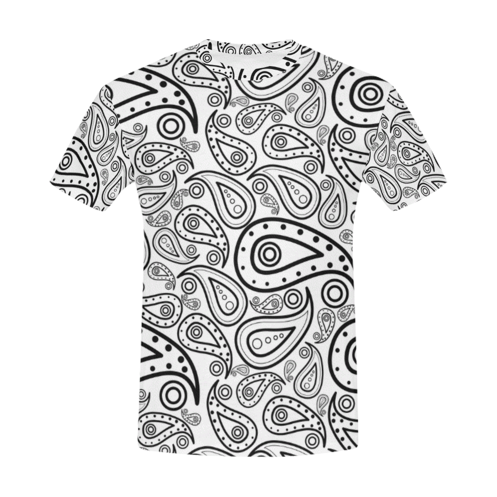 black and white paisley All Over Print T-Shirt for Men (USA Size) (Model T40)