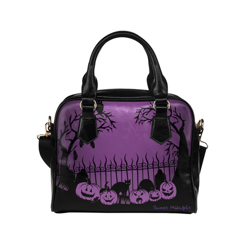 Trick or Treat in the Graveyard Purple Bag Shoulder Handbag (Model 1634)