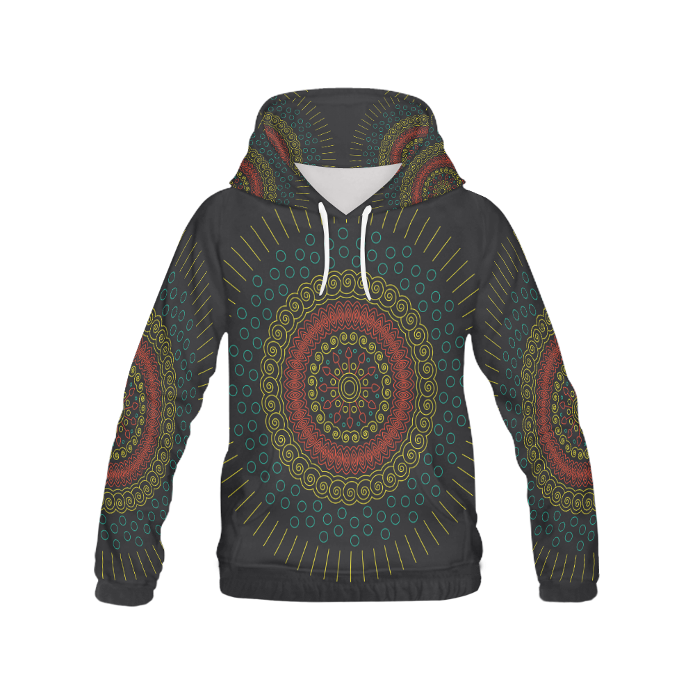 yellow with red mandala circular All Over Print Hoodie for Women (USA Size) (Model H13)
