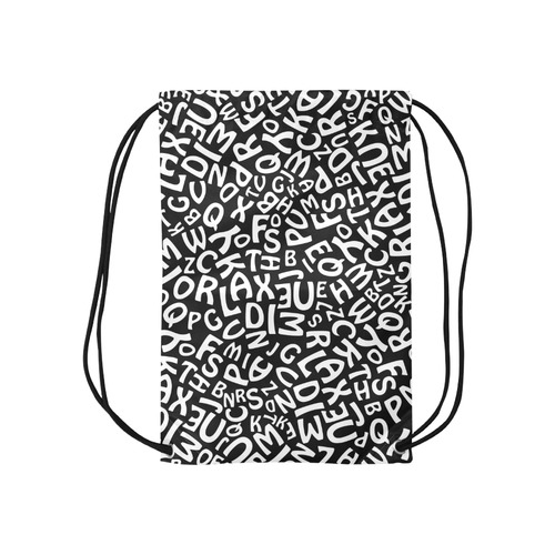 Alphabet Black and White Letters Small Drawstring Bag Model 1604 (Twin Sides) 11"(W) * 17.7"(H)