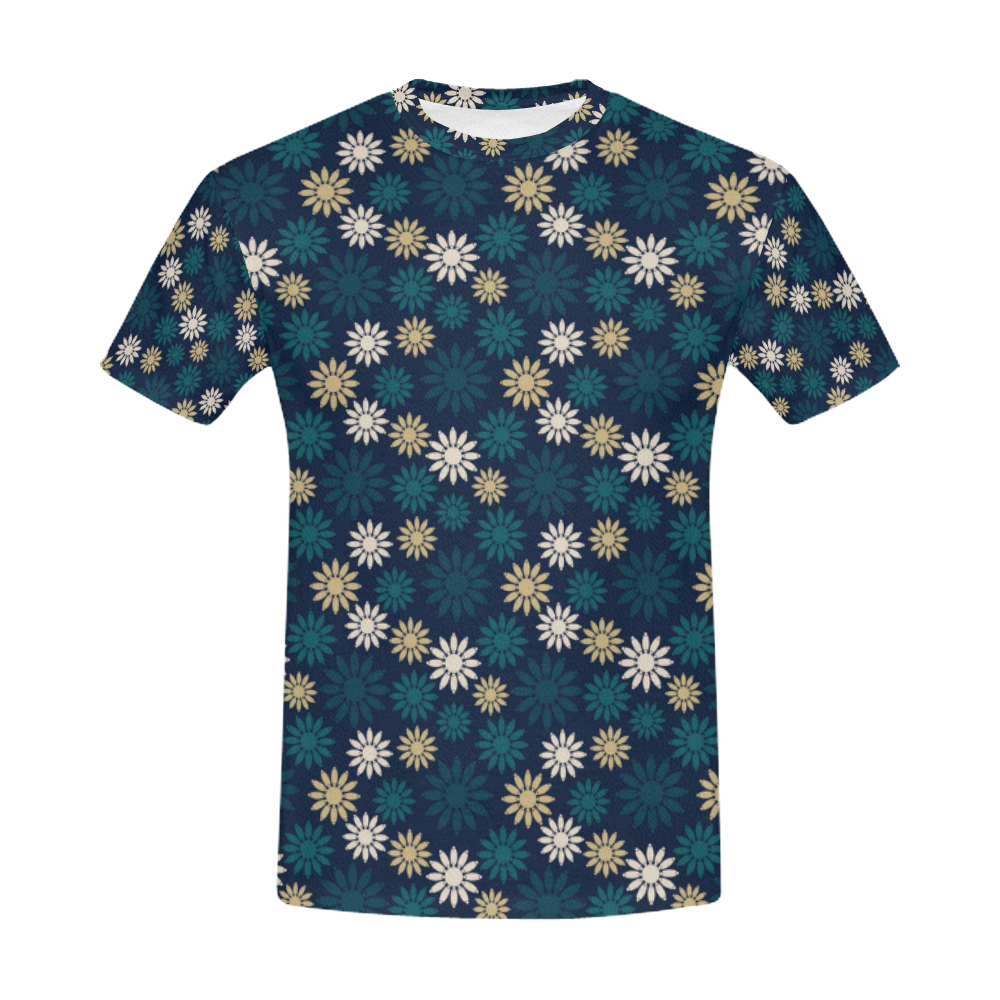 Blue Symbolic Camomiles Floral All Over Print T-Shirt for Men (USA Size) (Model T40)