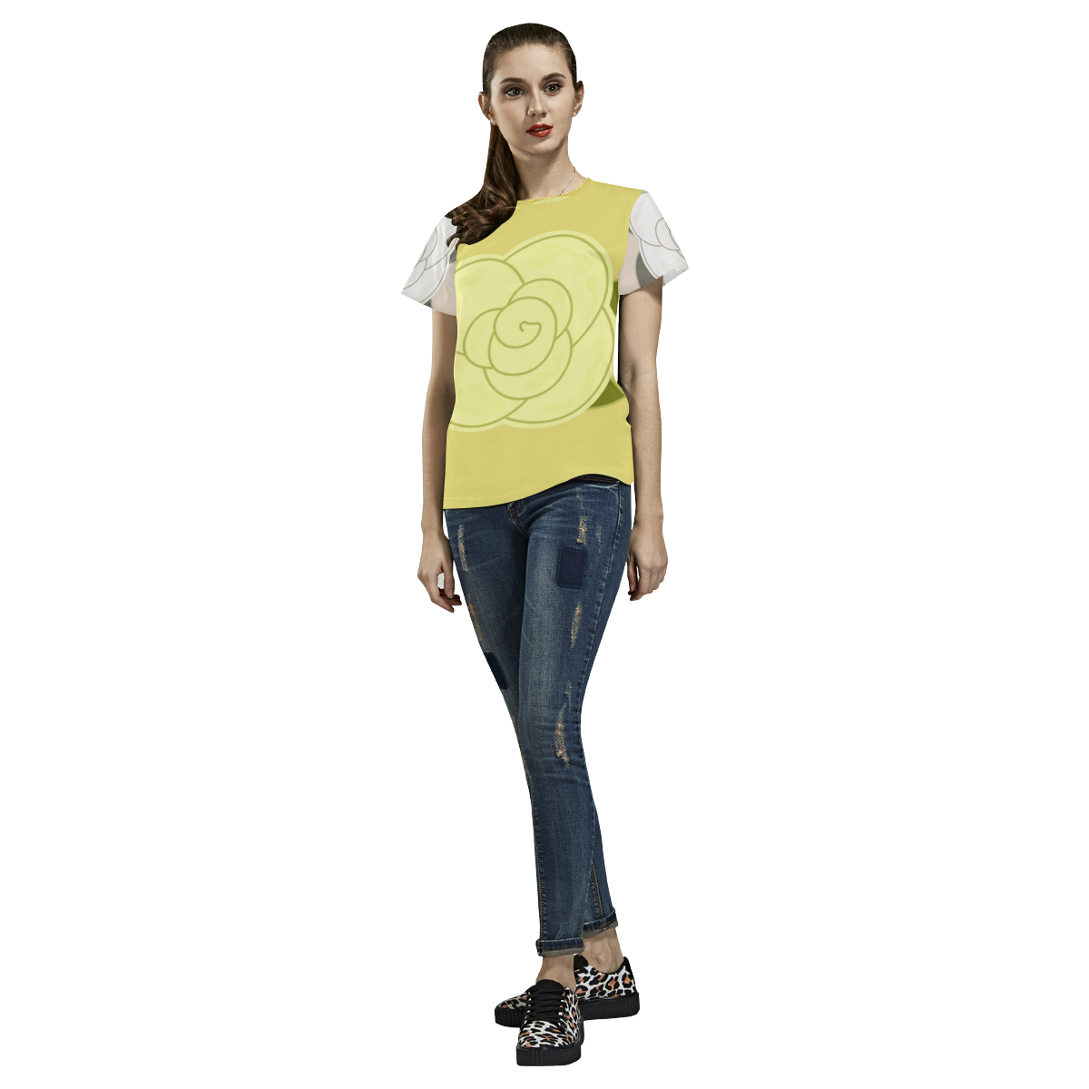 DESIGNERS ALL OVER PRINT TSHIRT Yellow : white Rose All Over Print T-Shirt for Women (USA Size) (Model T40)