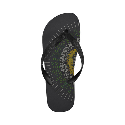 green with yellow mandala circular Flip Flops for Men/Women (Model 040)