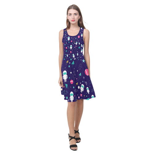 Cute Doodle Astronauts Atalanta Casual Sundress(Model D04)