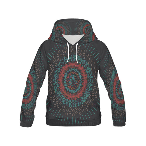 red with green mandala circular All Over Print Hoodie for Men (USA Size) (Model H13)