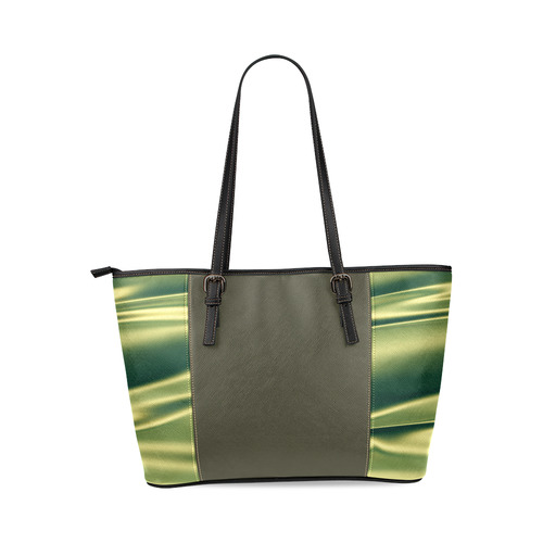 Green satin 3D texture Dark Center Version Leather Tote Bag/Small (Model 1640)