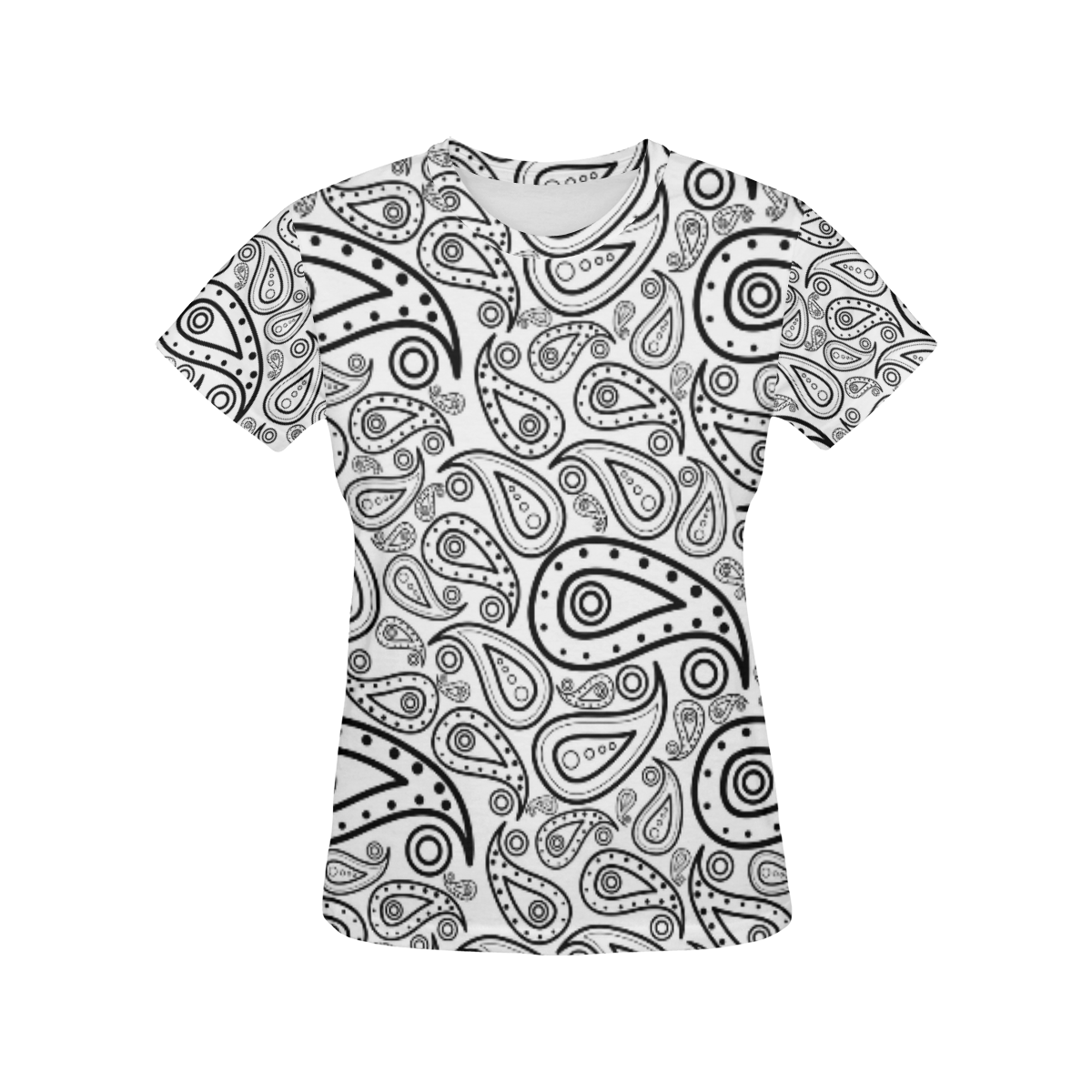 black and white paisley All Over Print T-Shirt for Women (USA Size) (Model T40)
