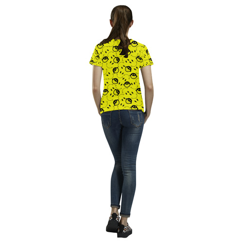 monkey tongue out on yellow All Over Print T-Shirt for Women (USA Size) (Model T40)