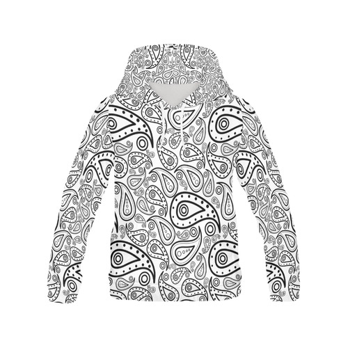 black and white paisley All Over Print Hoodie for Women (USA Size) (Model H13)