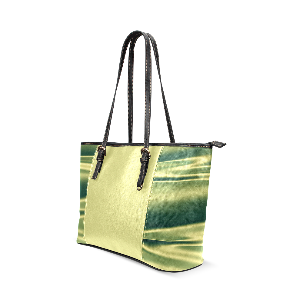 Green satin 3D texture Light Center Version Leather Tote Bag/Small (Model 1640)