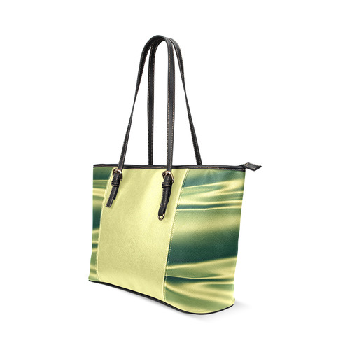 Green satin 3D texture Light Center Version Leather Tote Bag/Small (Model 1640)