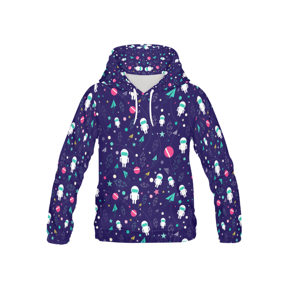 Cute Doodle Astronauts All Over Print Hoodie for Kid (USA Size) (Model H13)