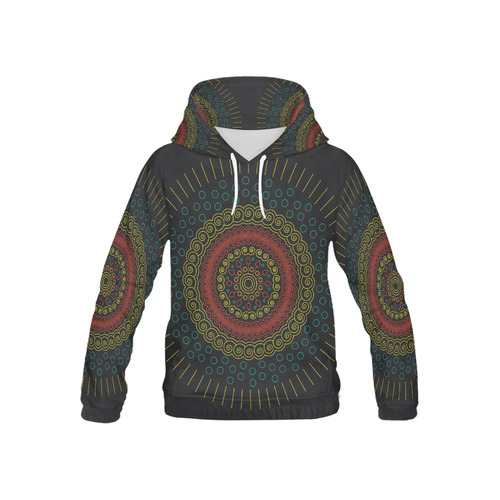 yellow with red mandala circular All Over Print Hoodie for Kid (USA Size) (Model H13)