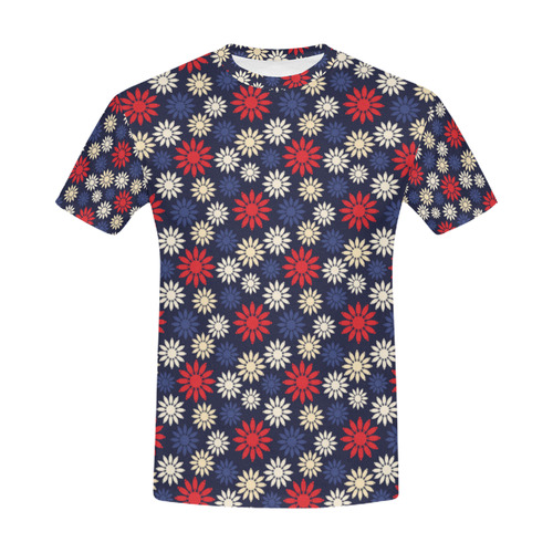 Red Symbolic Camomiles Floral All Over Print T-Shirt for Men (USA Size) (Model T40)