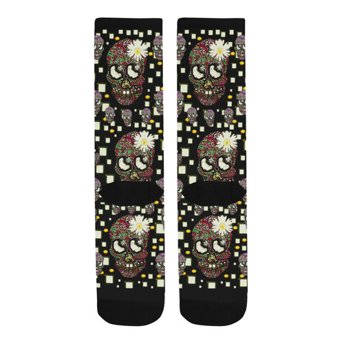 Floral skulls with sugar on Trouser Socks