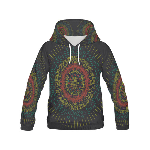 yellow with red mandala circular All Over Print Hoodie for Men (USA Size) (Model H13)
