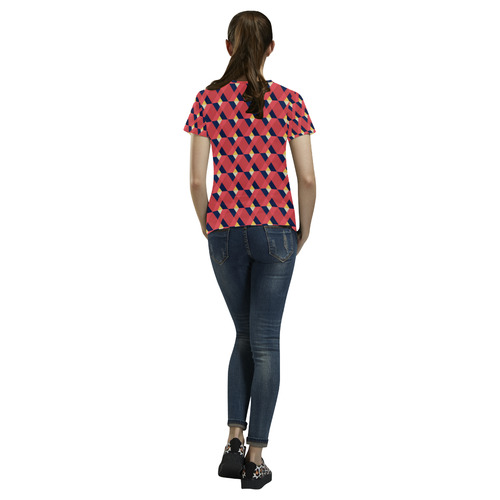 red triangle tile ceramic All Over Print T-Shirt for Women (USA Size) (Model T40)