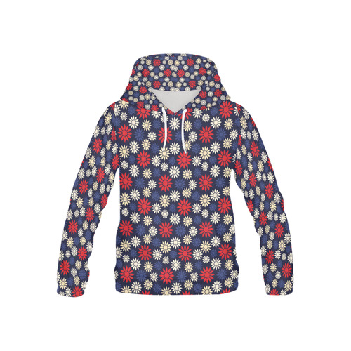 Red Symbolic Camomiles Floral All Over Print Hoodie for Kid (USA Size) (Model H13)