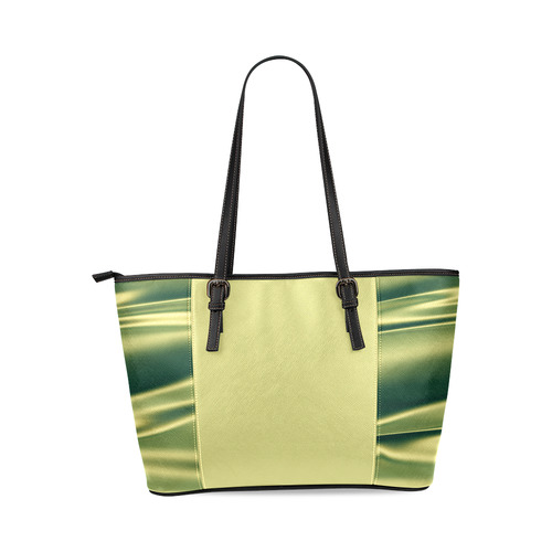 Green satin 3D texture Light Center Version Leather Tote Bag/Small (Model 1640)