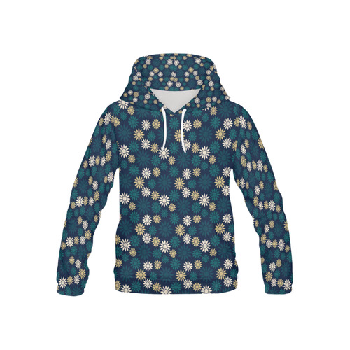 Blue Symbolic Camomiles Floral All Over Print Hoodie for Kid (USA Size) (Model H13)