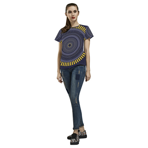 blue zen mandala circle All Over Print T-Shirt for Women (USA Size) (Model T40)