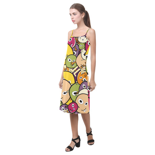 monster colorful doodle Alcestis Slip Dress (Model D05)