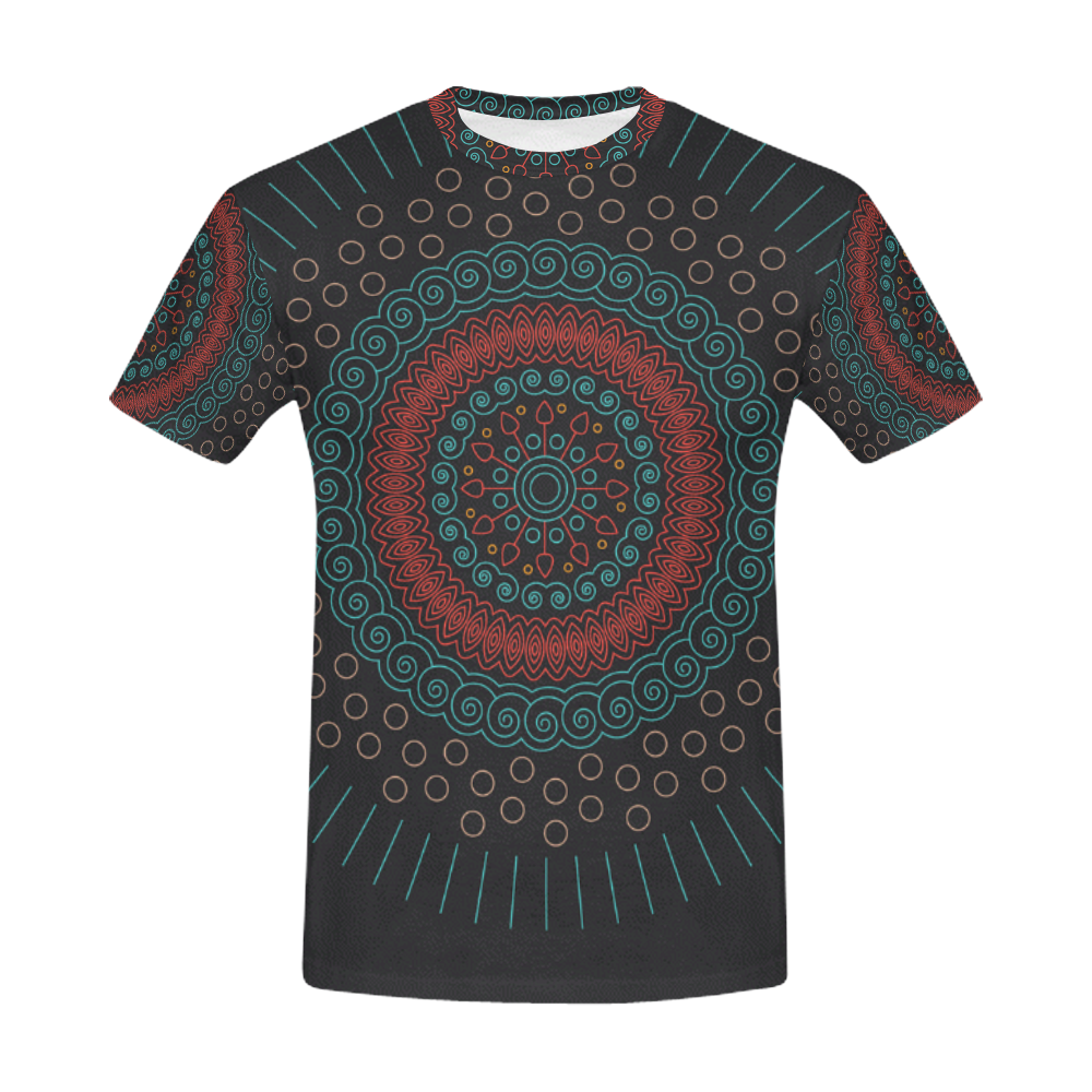 red with green mandala circular All Over Print T-Shirt for Men (USA Size) (Model T40)