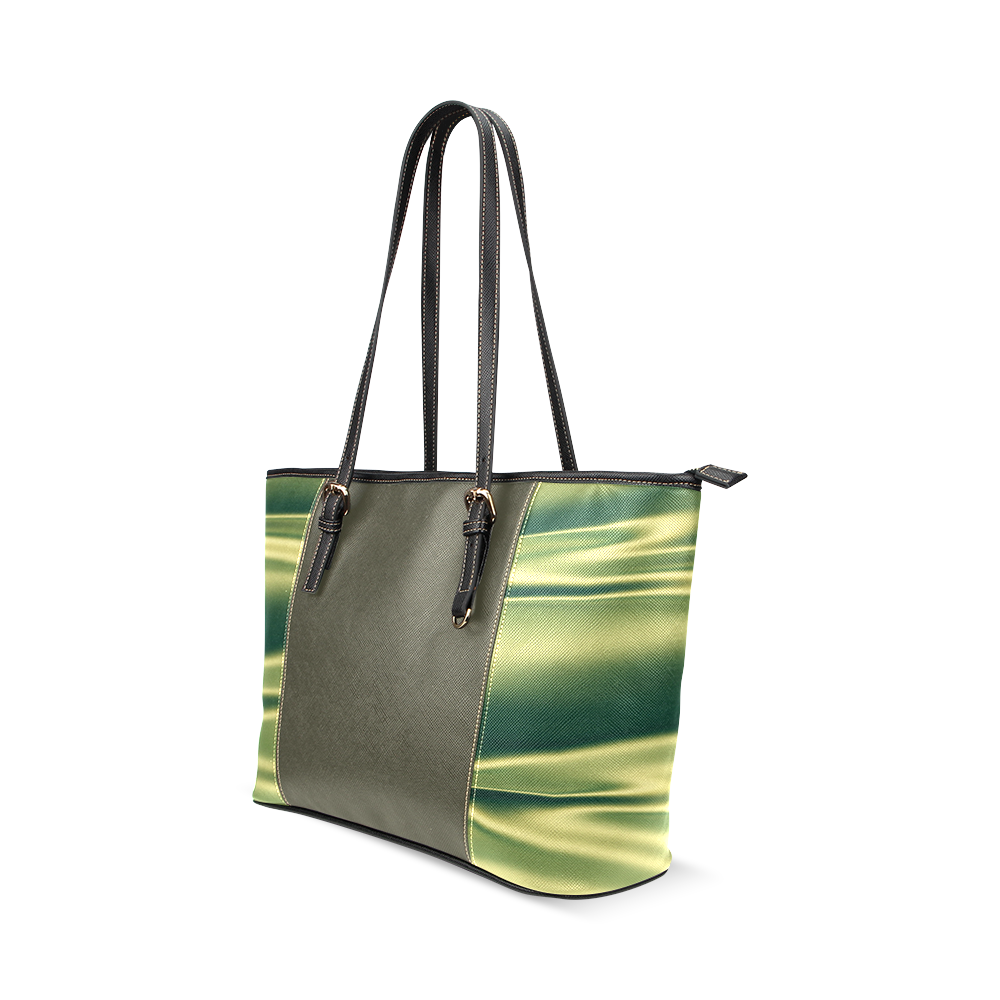 Green satin 3D texture Dark Center Version Leather Tote Bag/Small (Model 1640)