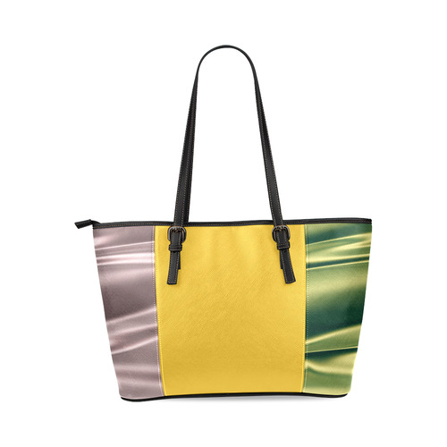 Green and lilac satin 3D texture Yellow Center Version Leather Tote Bag/Small (Model 1640)