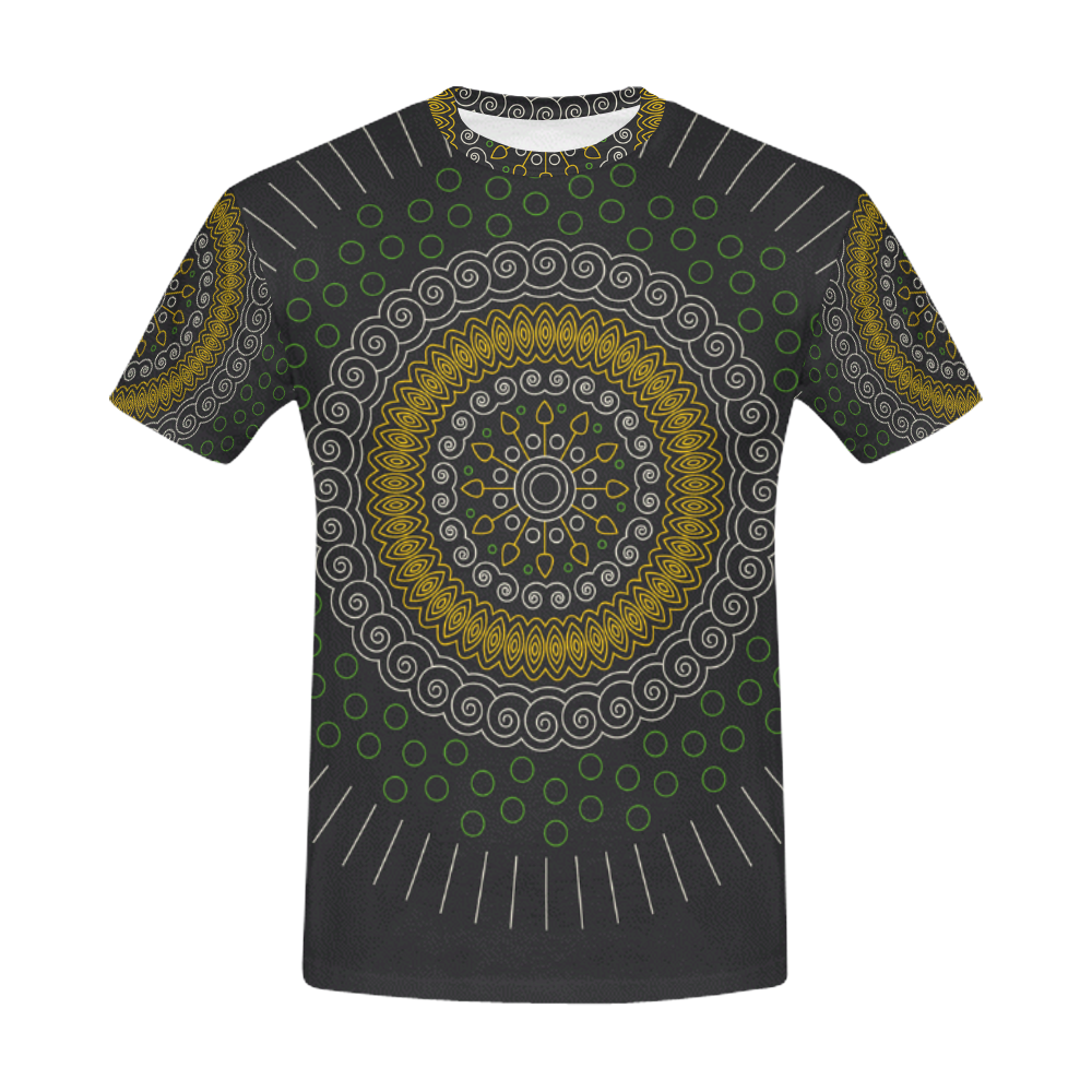green with yellow mandala circular All Over Print T-Shirt for Men (USA Size) (Model T40)