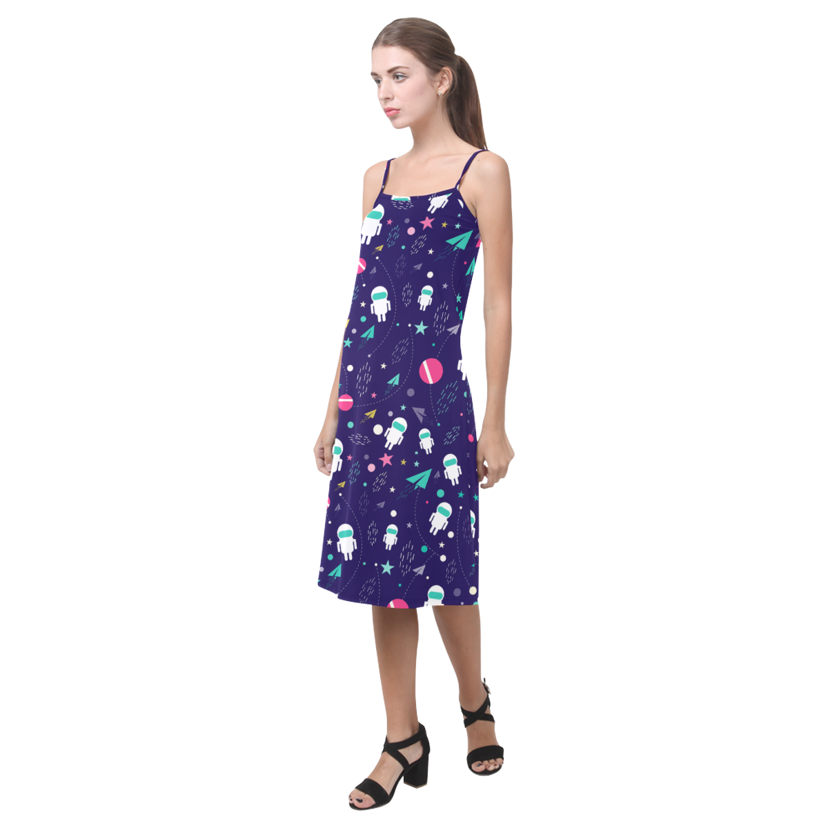 Cute Doodle Astronauts Alcestis Slip Dress (Model D05)