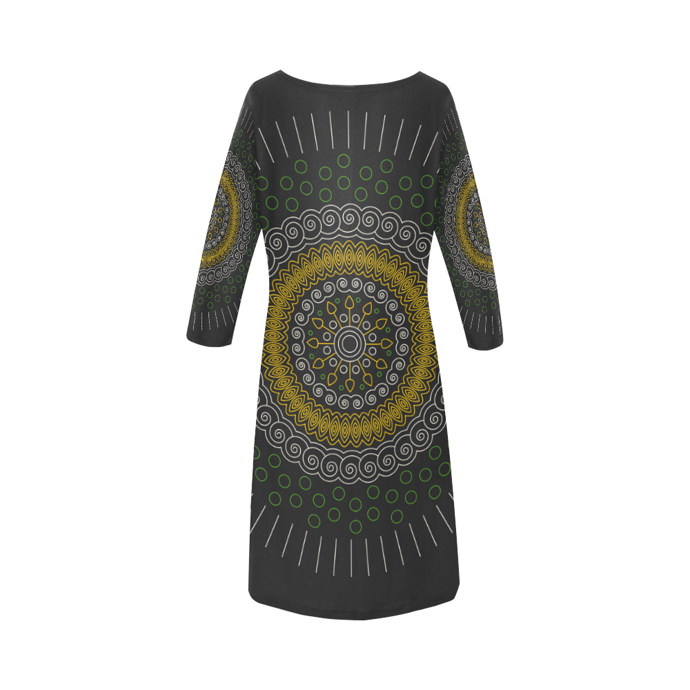 green with yellow mandala circular Round Collar Dress (D22)