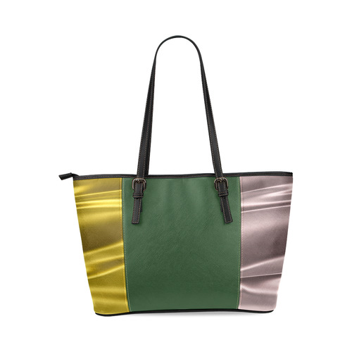 Lilac and gold satin 3D texture Green Center Version Leather Tote Bag/Small (Model 1640)
